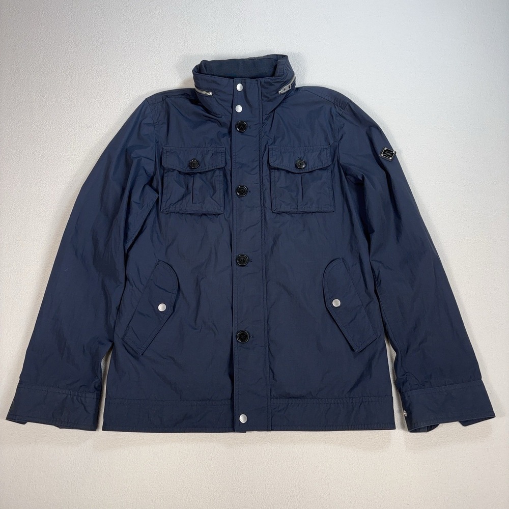 J.Lindeberg Bailey 62 Sports Nylon Jacket Men's S Navy Full Zip Stowaway Hood